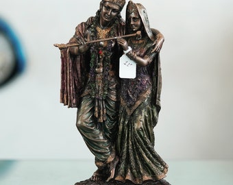 Beautiful Detailed Statue Radha Krishna Eternal Love Home Decor Gifts Decorative Showpiece - 30 cm (Polyresin, Brown)