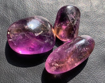 Ametrine Tumbled and Lingam Set of 3 - Natural Crystals for Balance, Clarity, and Spiritual Harmony