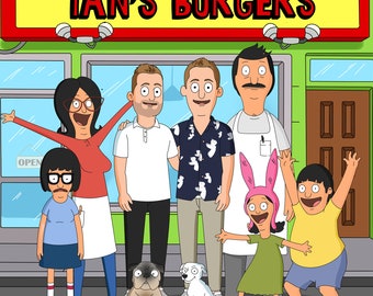 Bobs Burgers Portrait, Bobs Burgers Family Portrait, Bobs Burgers Custom Portrait, Father&#39;s Day Gift