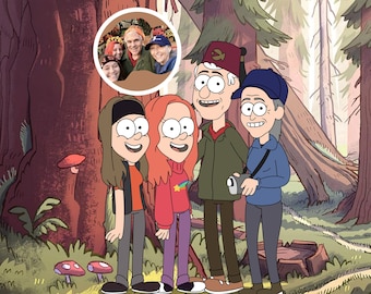 Gravity Falls, Gravity Falls Custom Portrait, Custom Gravity Falls Prints, Father&#39;s Day Gift