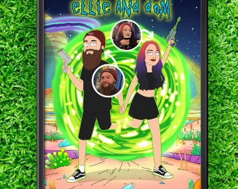 Rick and Morty Poster, Personalized Rick and Morty Portrait, Rick and Morty Family Portrait, Best Father&#39;s Day Gift