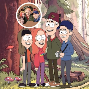 Retrato familiar personalizado de Gravity Falls, regalo de dibujos animados (archivo digital)