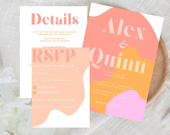 Sherbet Color Theme Wedding Invitation Template | Pink & Orange Invite Instant Download
