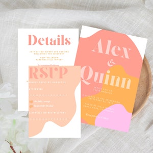 Sherbet Color Theme Wedding Invitation Template | Pink & Orange Invite Instant Download