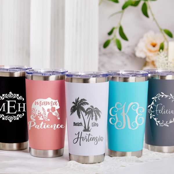 Personalized 20 oz Tumbler, Custom Name Travel Mug, Laser Engraved Tumbler, Stainless Steel Water Cup, Bridesmaid Tumbler, Insulated Tumbler