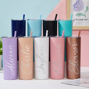 Personalized Skinny Tumbler, Engraved Skinny Tumbler With Straw, Custom Bridesmaid Proposal,Stainless Steel Tumbler,Bachelorette Party Favor