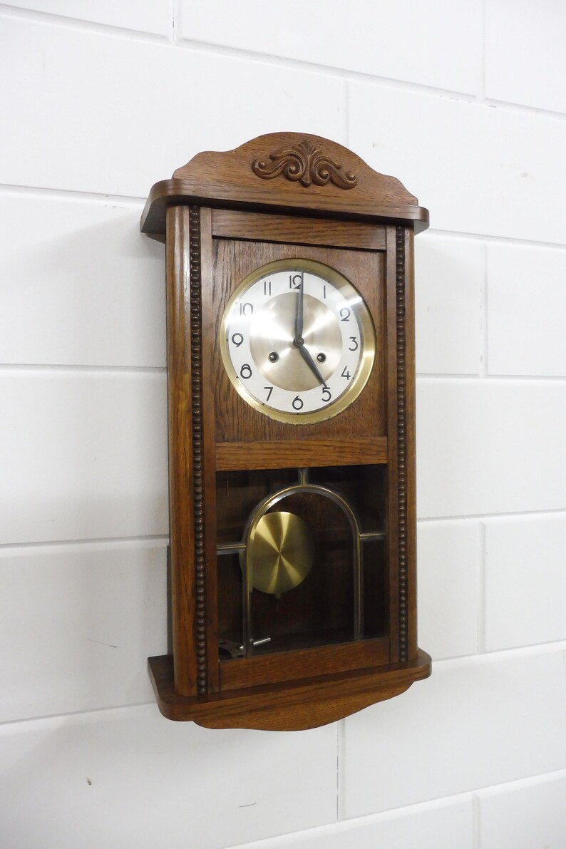 Antique German Wall Clock Oak Wood Restored Top Condition Etsy
