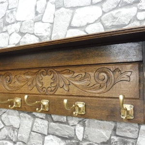 Perchero de madera antiguo, perchero de pared, antiguo perchero alemán