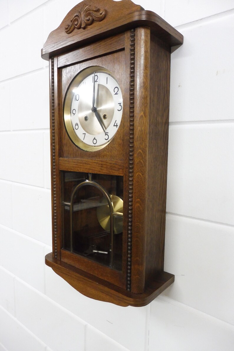 Antique German Wall Clock Oak Wood Restored Top Condition Etsy