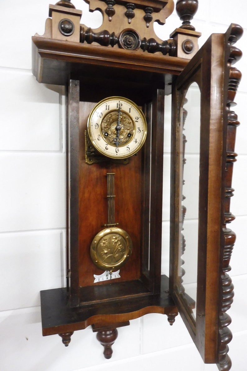 Antique Wooden German Wall Clock Regulator Vintage 1900s Etsy