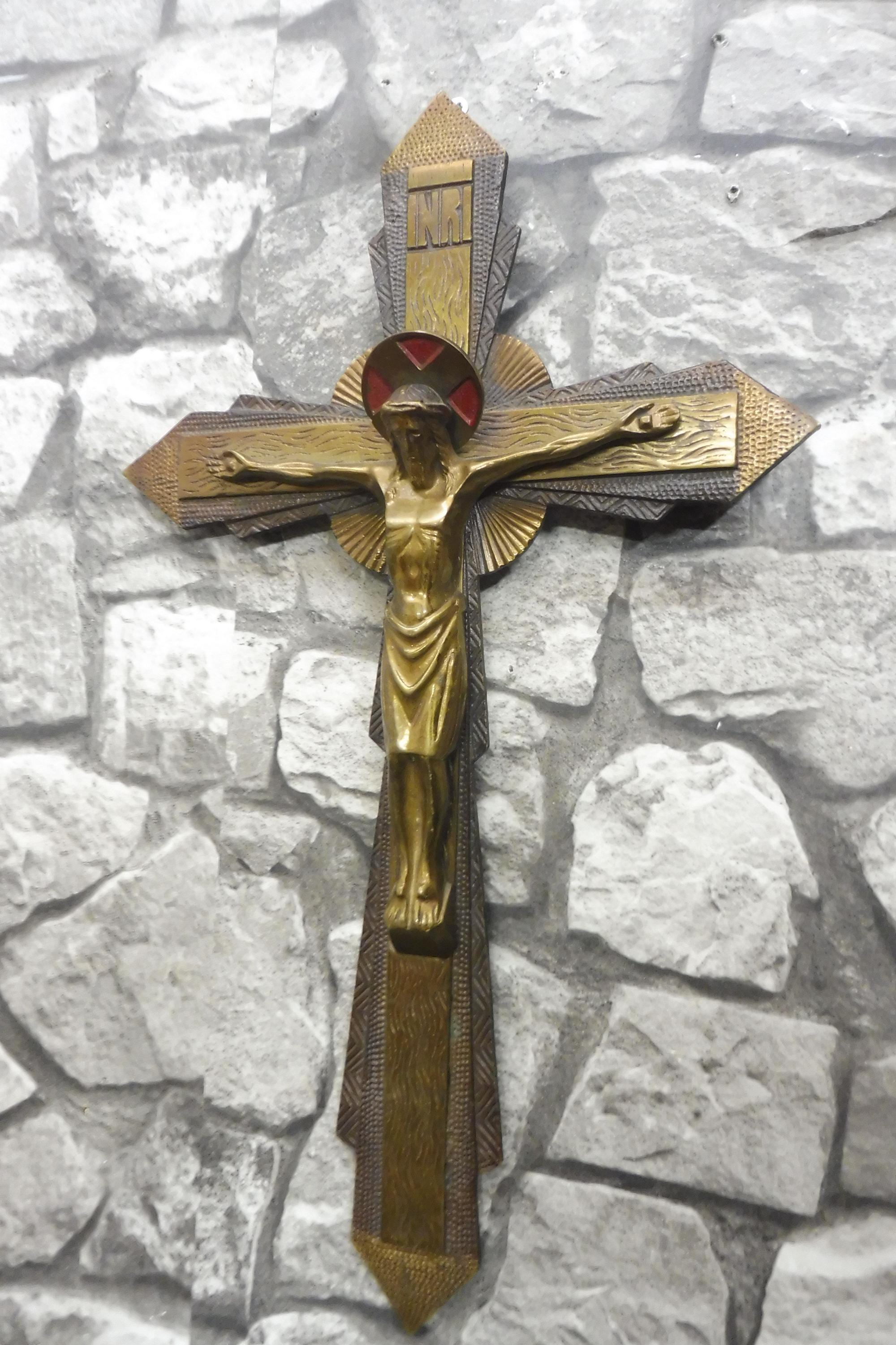 inri vintage Brass Crucifix Wall Cross Religous