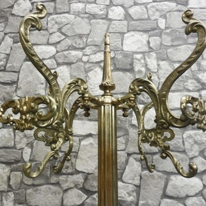 Hollywood Regency Standing Coat Rack Hall Tree Hat Rack Vintage 1960s Brass