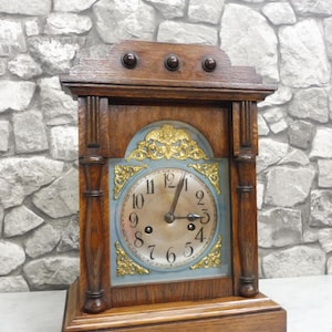 Antique German Clock Mantel Clock Table Clock Wooden Clock