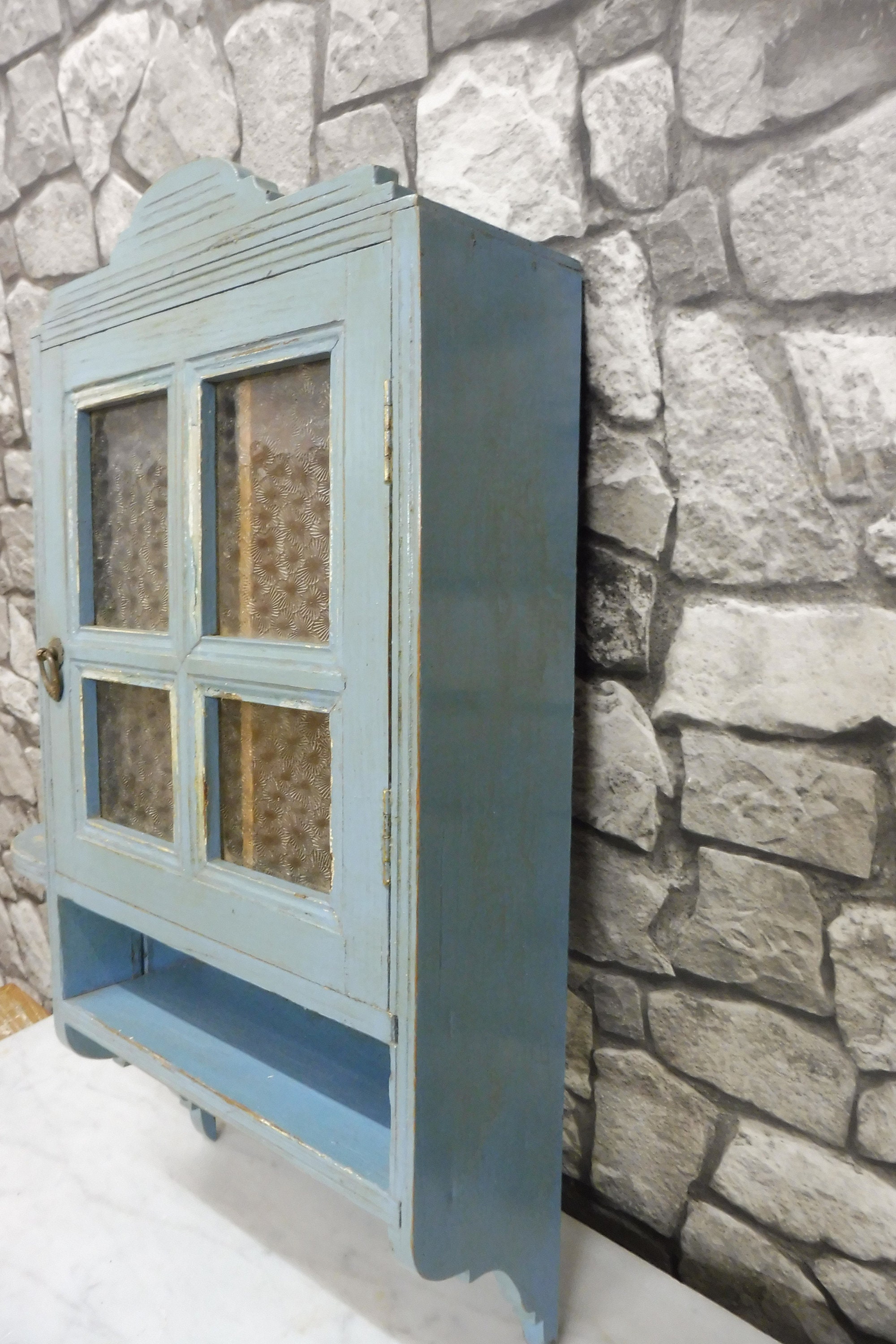 Antique Wooden Cabinet Wall Cabinet Bathroom Cabinet Shabby Chic Blue ...