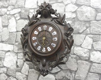 Antique black forest wall clock wood carving antique clock