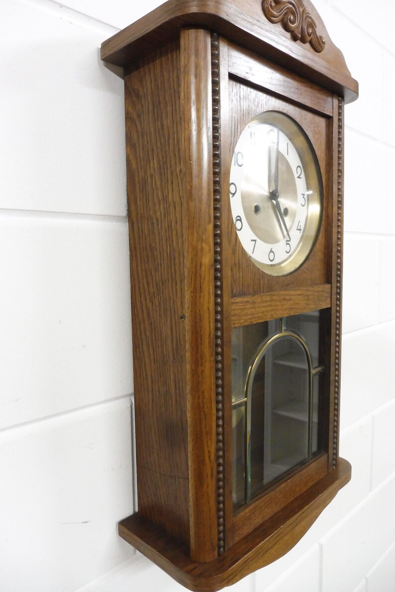 Antique German Wall Clock Oak Wood Restored Top Condition Etsy
