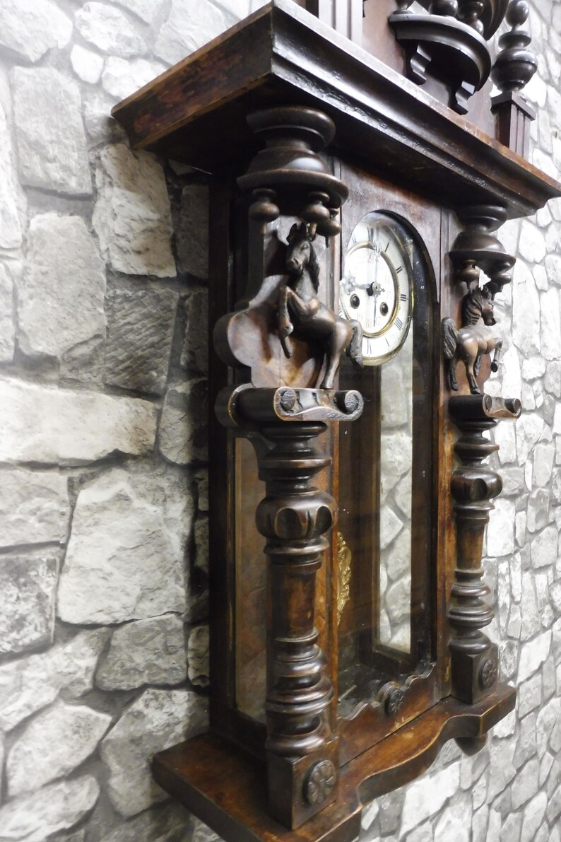 Antique Wooden German Wall Clock Regulator Old Wall Clock Etsy