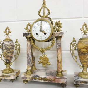 Antikes Empire-Uhrenset, französische Uhr, Kaminuhr aus Marmor