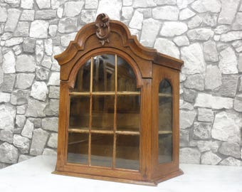 Gabinete de baño antiguo de madera, botiquín, armario de pared de madera de roble