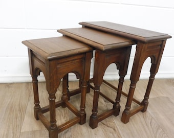 Beautiful Vintage Mid-Century Wooden Nesting Tables Table Set 3 Side Tables 1960s