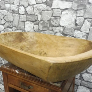 Antike Teigschüssel aus Holz, Trencher, Brotschüssel, handgeschnitzt