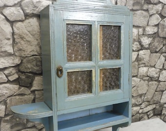 Antyczna drewniana szafka ścienna Szafka łazienkowa Shabby Chic Blue
