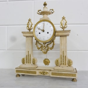 French Antique Mantel Clock Desk Clock Louis XV White Marble