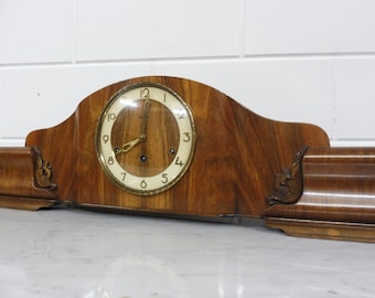 Orologio da tavolo tedesco antico, orologio da camino, carillon Westminster, restaurato, vintage