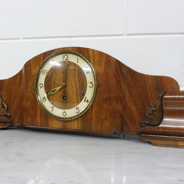 Antique German Desk Clock Mantel Clock Westminster chime restored vintage