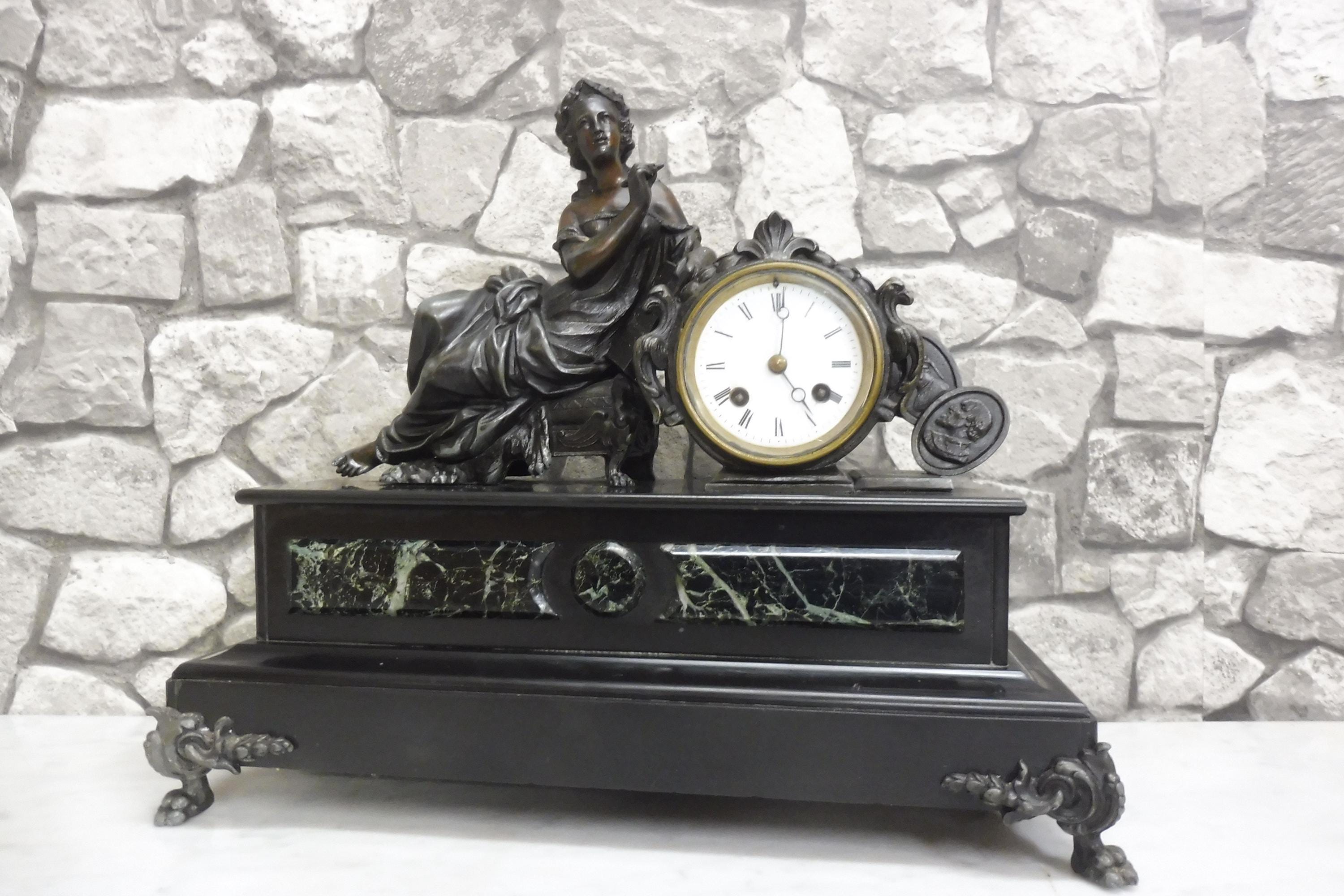 Antique French Clock Mantel Clock Black Marble Old Table Clock - Etsy