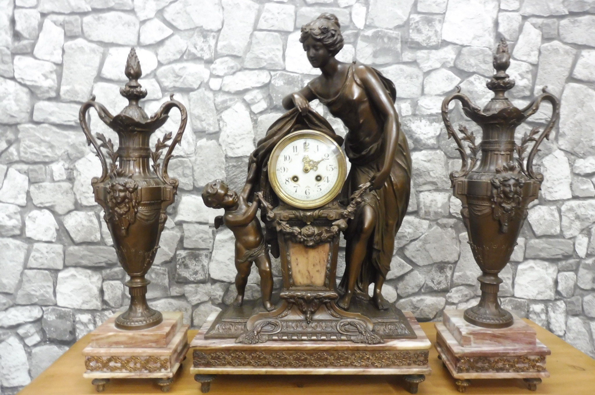 Antique French Clock Set Mantel Clock Paris Restored Etsy
