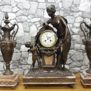 Antique French Clock Set Mantel clock Paris Restored