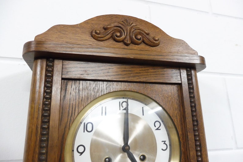 Antique German Wall Clock Oak Wood Restored Top Condition Etsy