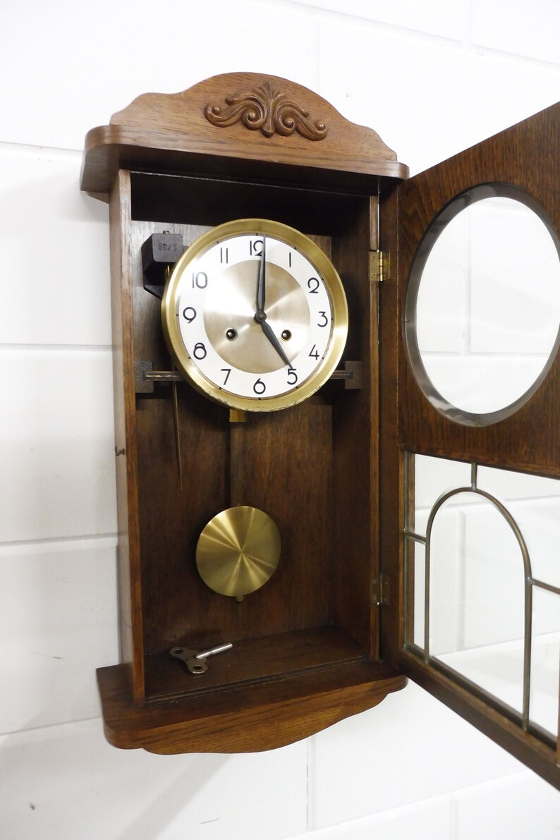 Antique German Wall Clock Oak Wood Restored Top Condition Etsy