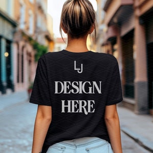 Bella Canvas 3001 Mockup Black, Back View Mockup, Back of T-Shirt Mockup, Streetwear Street Styled Mockup, 3001 Woman Female Model Mockup