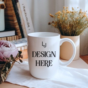 15oz White Mug Mockup, Coffee Mug Mockup, White Mug Mockups, Blank Mug Photo, Boho Styled Mug Mockup, Morning Vibes Coffee Cup Mockup