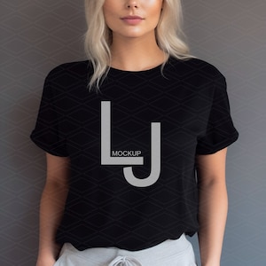 Black Bella Canvas 3001 Mockup, Female Model Mockup, Black T-Shirt Mockup, Studio Styled Mockup, Clean Minimalist Mockup, 3001 Model Mockup
