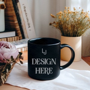 11oz Black Mug Mockup, Boho Styled Mug Mockup, Coffee Mug Mockup, Black Mug Mockups, Blank Mug Photo, Morning Vibes Coffee Cup Mockup