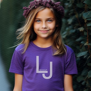 Team Purple Bella Canvas 3001 Kids Mockup, T-Shirt Mockup, 3001Y Shirt Mockup, Floral Style Mockup, Kids Bella and Canvas Shirt Mockup