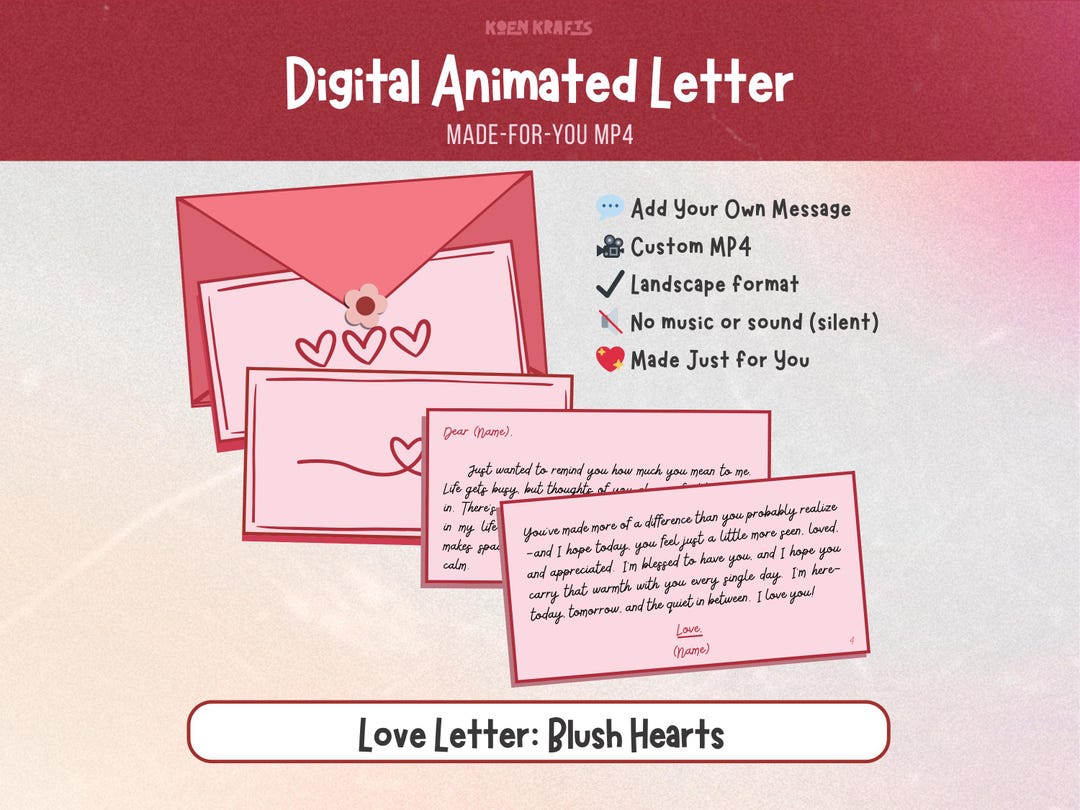 Personalized Animated Love Letter—blush Hearts, Romantic Digital Card ...