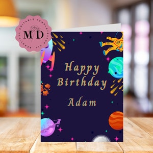 EDITABLE Astronaut Birthday Card Template, DIGITAL DOWNLOAD, Instant, Printable Birthday Card, Just Add Personalisation & Print, Ast01