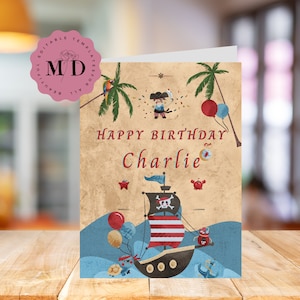 EDITABLE Pirate Ship Birthday Card Template, DIGITAL DOWNLOAD, Instant, Printable Birthday Card, Just Add Personalisation & Print, pir01