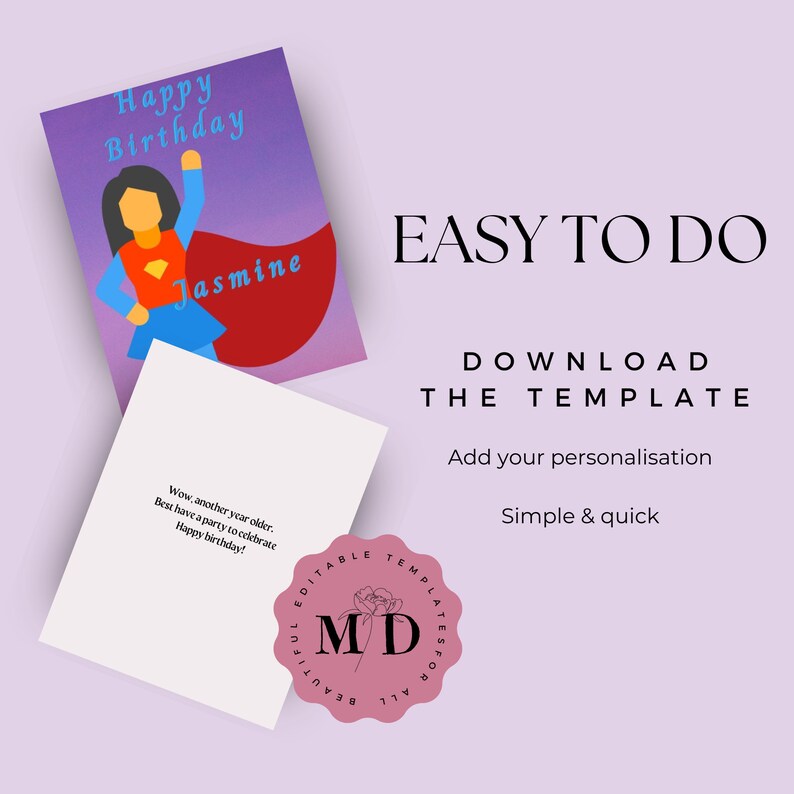EDITABLE Superhero Birthday Card Template, DIGITAL DOWNLOAD, Instant ...