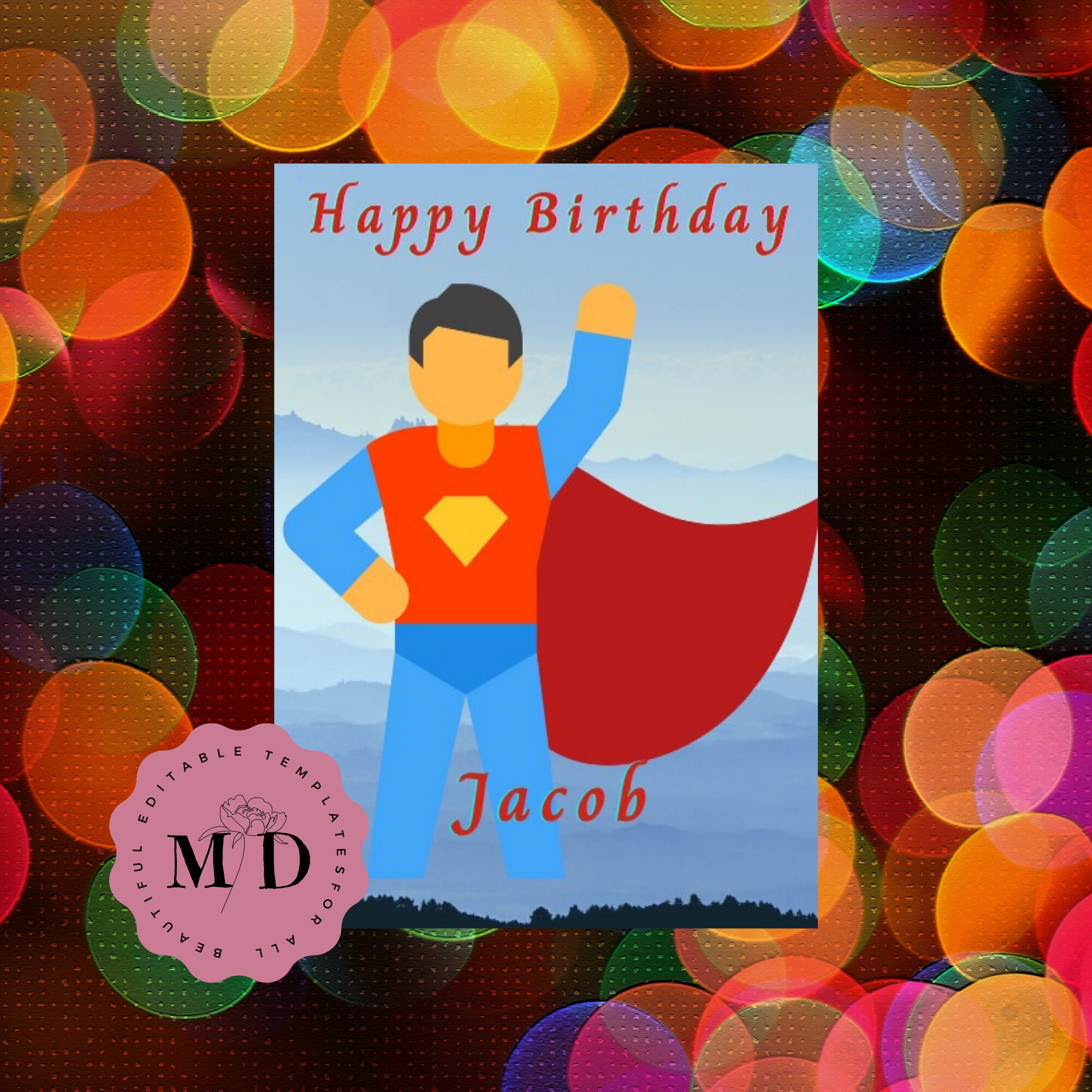 EDITABLE Superhero Birthday Card Template, DIGITAL DOWNLOAD, Instant, Printable Birthday Card ...