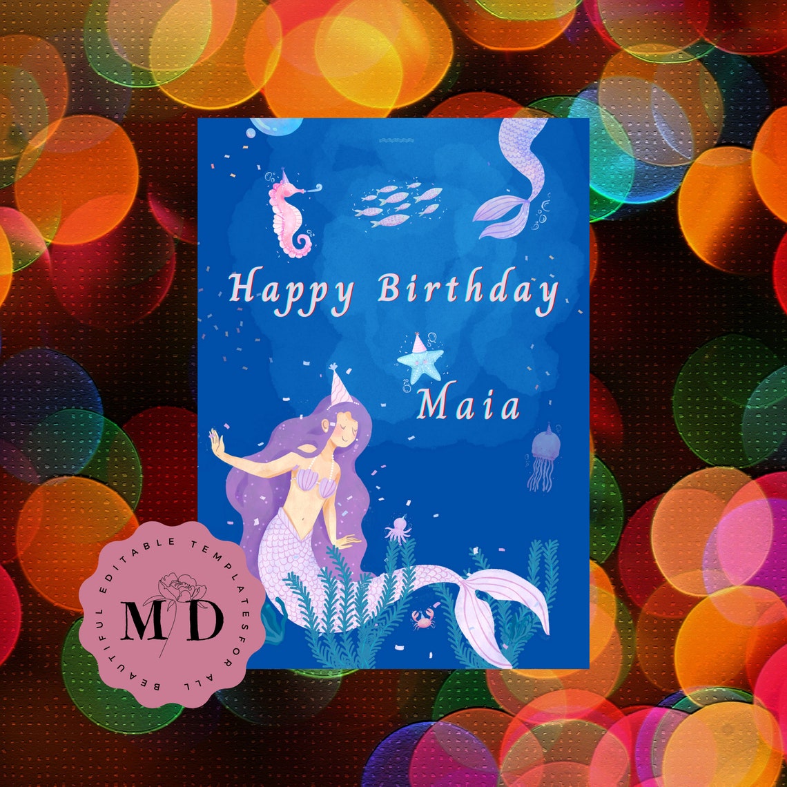 EDITABLE Mermaid Birthday Card Template, DIGITAL DOWNLOAD, Instant ...