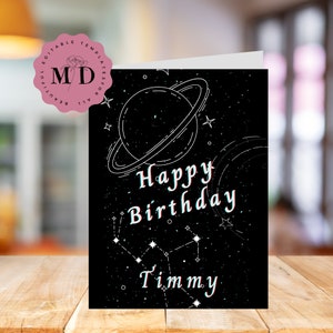 EDITABLE Space Birthday Card Template, DIGITAL DOWNLOAD, Instant, Printable Birthday Card, Just Add Personalisation & Print, spa01