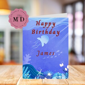 EDITABLE Under The Sea Birthday Card Template, DIGITAL DOWNLOAD, Instant, Printable Birthday Card, Just Add Personalisation & Print, und01