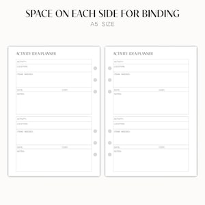 Printable Activity Idea Planner, Letter Size &amp; A5 Paper, Family ...