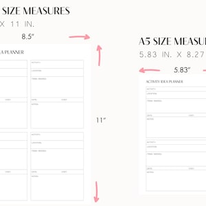 Printable Activity Idea Planner, Letter Size &amp; A5 Paper, Family ...