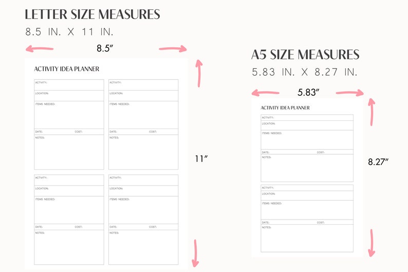 Printable Activity Idea Planner Letter Size & A5 Paper Etsy